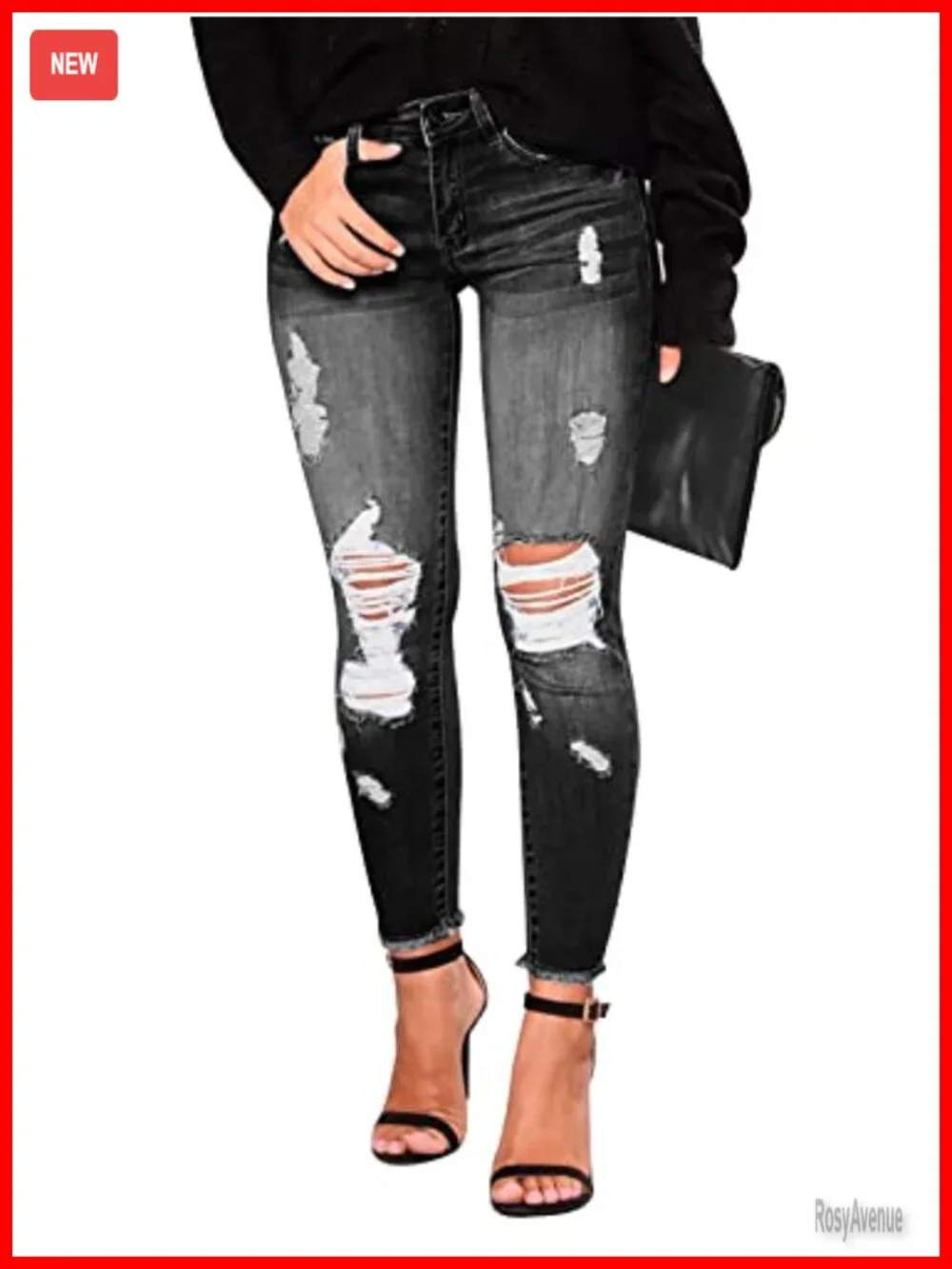 Ripped Skinny Slim Fit Jeans Frayed Distressed Stretchy Denim Pants
